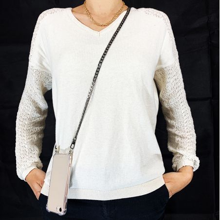 Coque Renforcée Transparente Pour Iphone 17 Pro Max Lanière / Cordon Metal Plate Noir