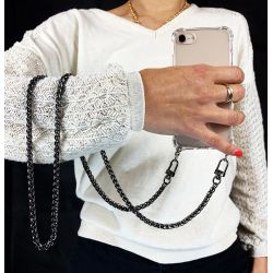 Coque Renforcée Transparente Pour Iphone 17 Pro Max Lanière / Cordon Metal Serpent Noir