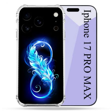 Coque Renforcée Pour Iphone 17 Pro Max Texture Plume Infini Bleu