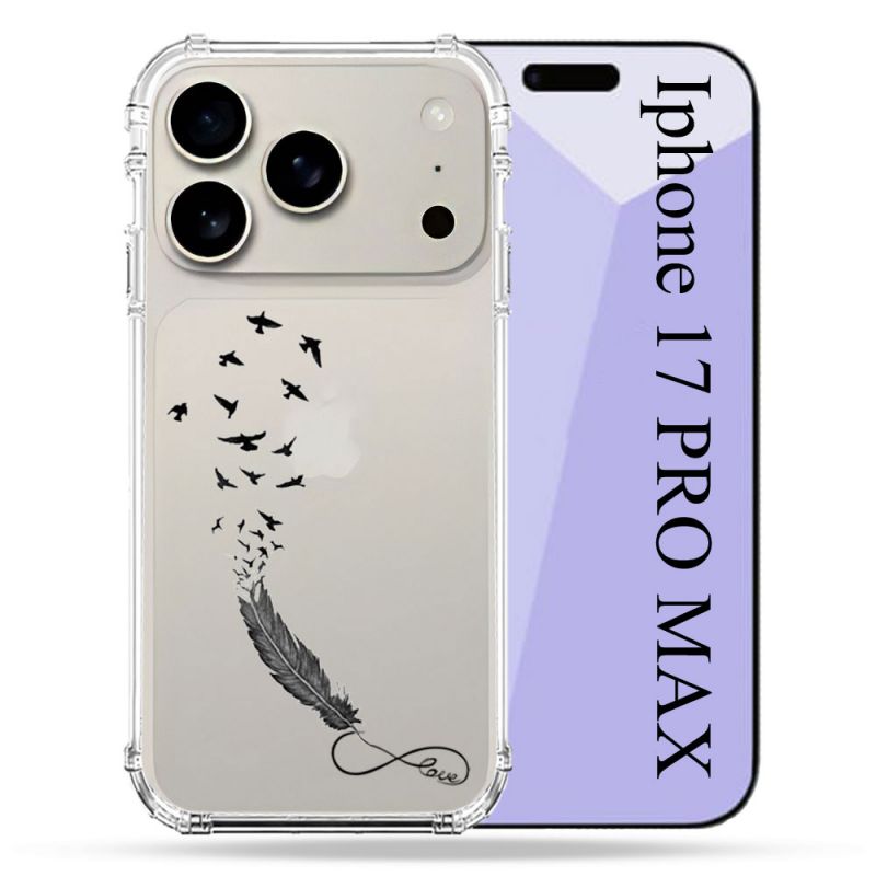 Coque Renforcée Transparente Pour Iphone 17 Pro Max Plume Infini