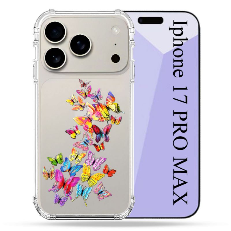 Coque Renforcée Transparente Pour Iphone 17 Pro Max Papillon Multicolore