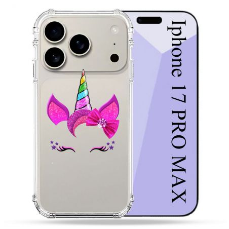 Coque Renforcée Transparente Pour Iphone 17 Pro Max Licorne Paillette