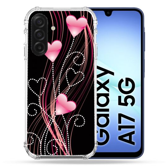 Coque Renforcée Pour Samsung Galaxy A17 5G Amour Coeur Rose Montant sur Noir