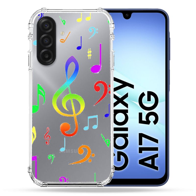 Coque Renforcée Transparente Pour Samsung Galaxy A17 5G Note Musique Colore