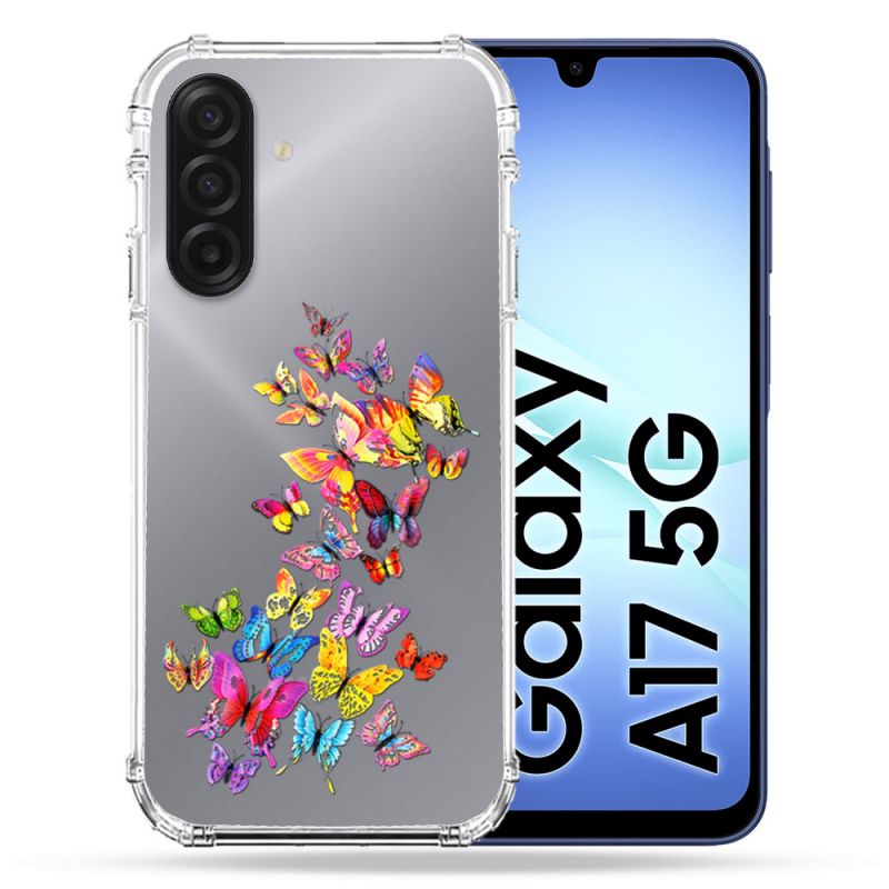 Coque Renforcée Transparente Pour Samsung Galaxy A17 5G Papillon Multicolore