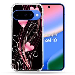 Coque Renforcée Pour Google Pixel 10 Amour Coeur Rose Montant sur Noir