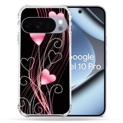 Coque Renforcée Pour Google Pixel 10 Pro Amour Coeur Rose Montant sur Noir