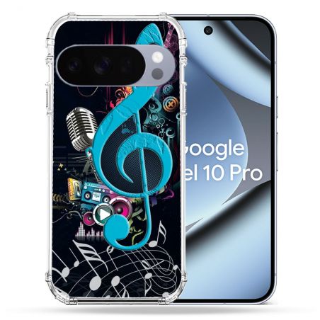 Coque Renforcée Pour Google Pixel 10 Pro Musique Cle Sol Bleu