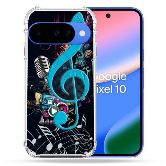 Coque Renforcée Pour Google Pixel 10 Musique Cle Sol Bleu