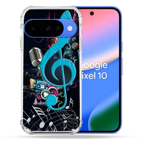 Coque Renforcée Pour Google Pixel 10 Musique Cle Sol Bleu