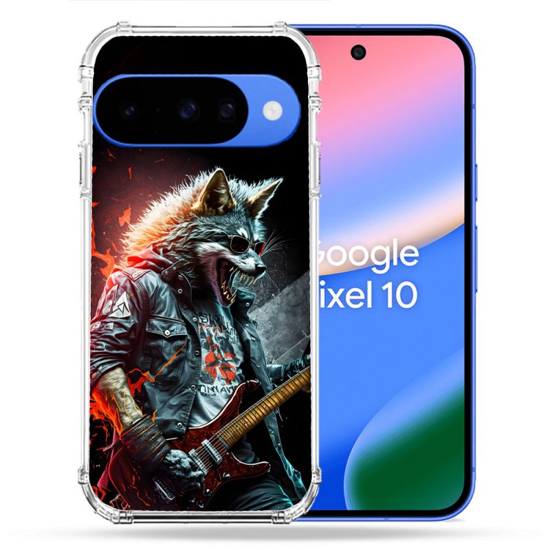 Coque Renforcée Pour Google Pixel 10 Musique Rock Loup