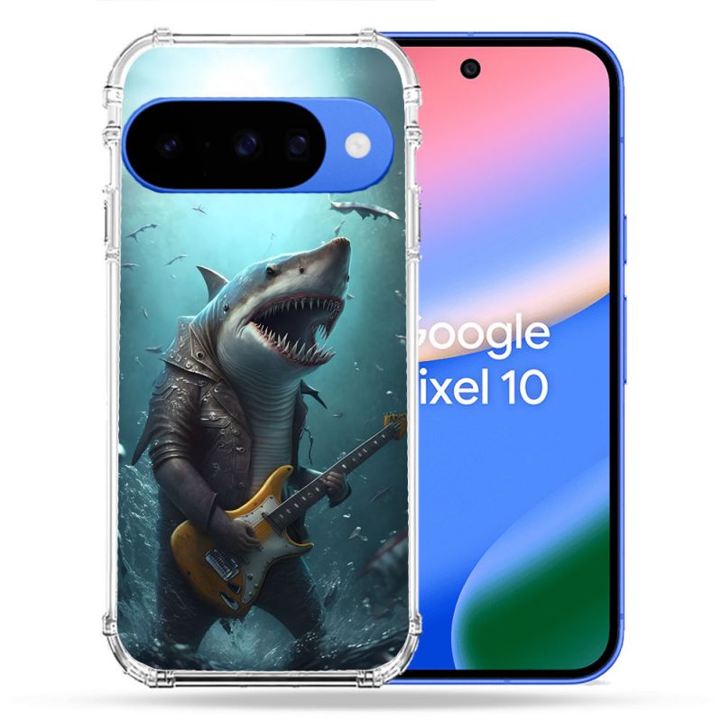Coque Renforcée Pour Google Pixel 10 Musique Rock Requin