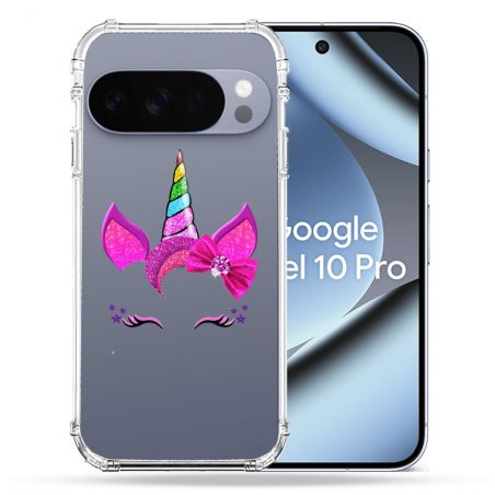 Coque Renforcée Transparente Pour Google Pixel 10 Pro Licorne Paillette