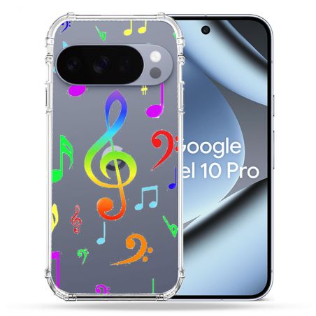 Coque Renforcée Transparente Pour Google Pixel 10 Pro Note Musique Colore