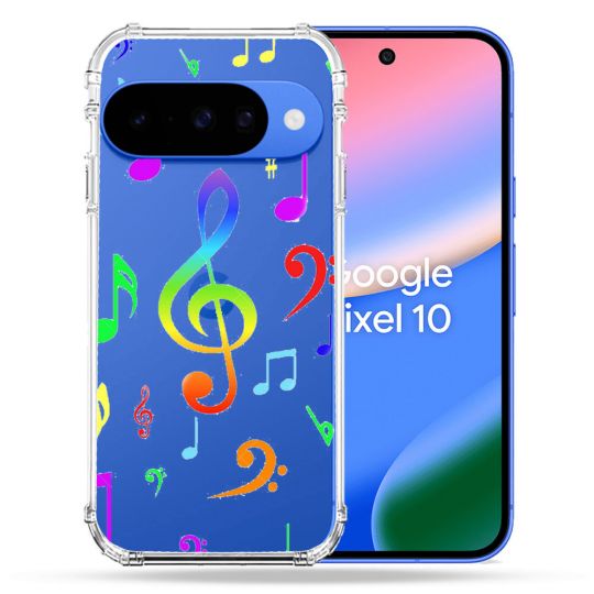 Coque Renforcée Transparente Pour Google Pixel 10 Note Musique Colore