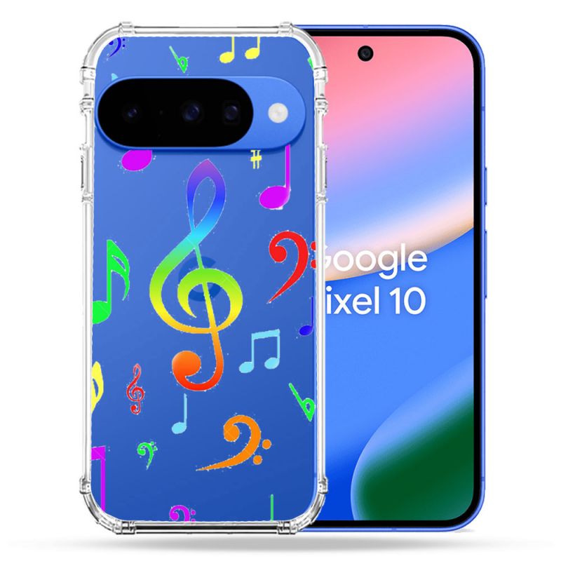 Coque Renforcée Transparente Pour Google Pixel 10 Note Musique Colore