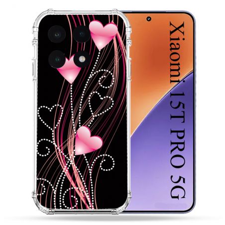 Coque Renforcée Pour Xiaomi 15T PRO Amour Coeur Rose Montant sur Noir