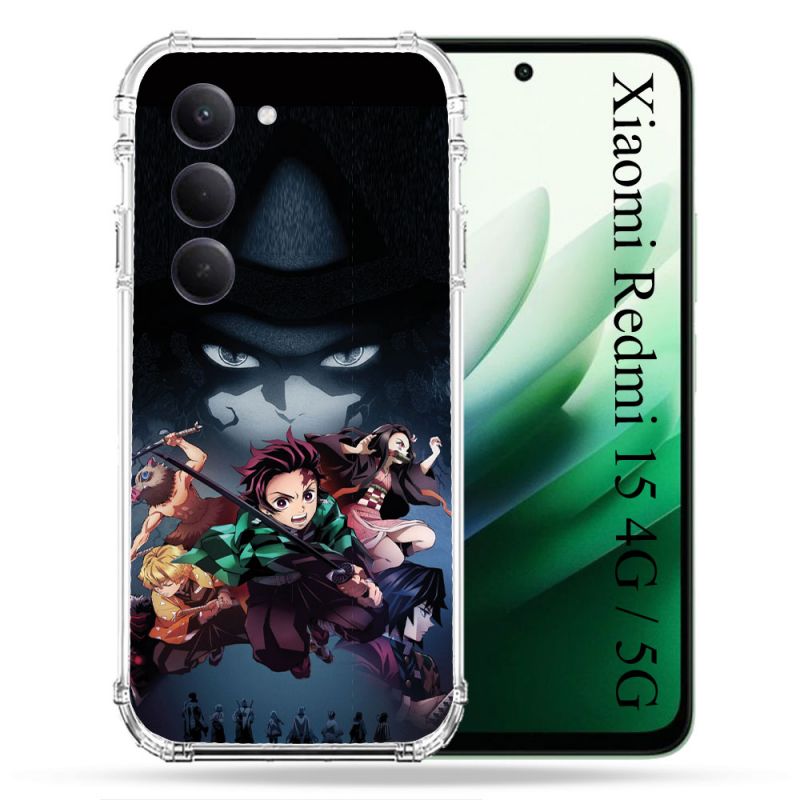 Coque Renforcée Pour Xiaomi Redmi 15 4G / 5G Manga Demon Slayer Noir