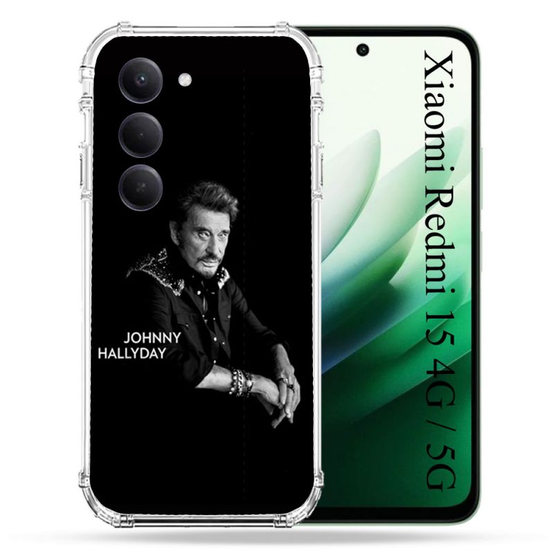 Coque Renforcée Pour Xiaomi Redmi 15 4G / 5G Musique Johnny Hallyday Noir