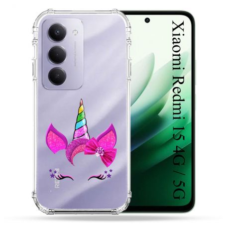Coque Renforcée Transparente Pour Xiaomi Redmi 15 4G / 5G Licorne Paillette