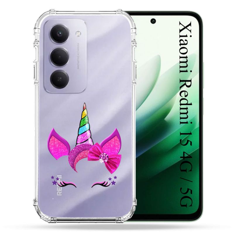 Coque Renforcée Transparente Pour Xiaomi Redmi 15 4G / 5G Licorne Paillette