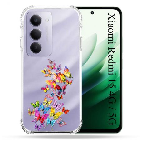 Coque Renforcée Transparente Pour Xiaomi Redmi 15 4G / 5G Papillon Multicolore