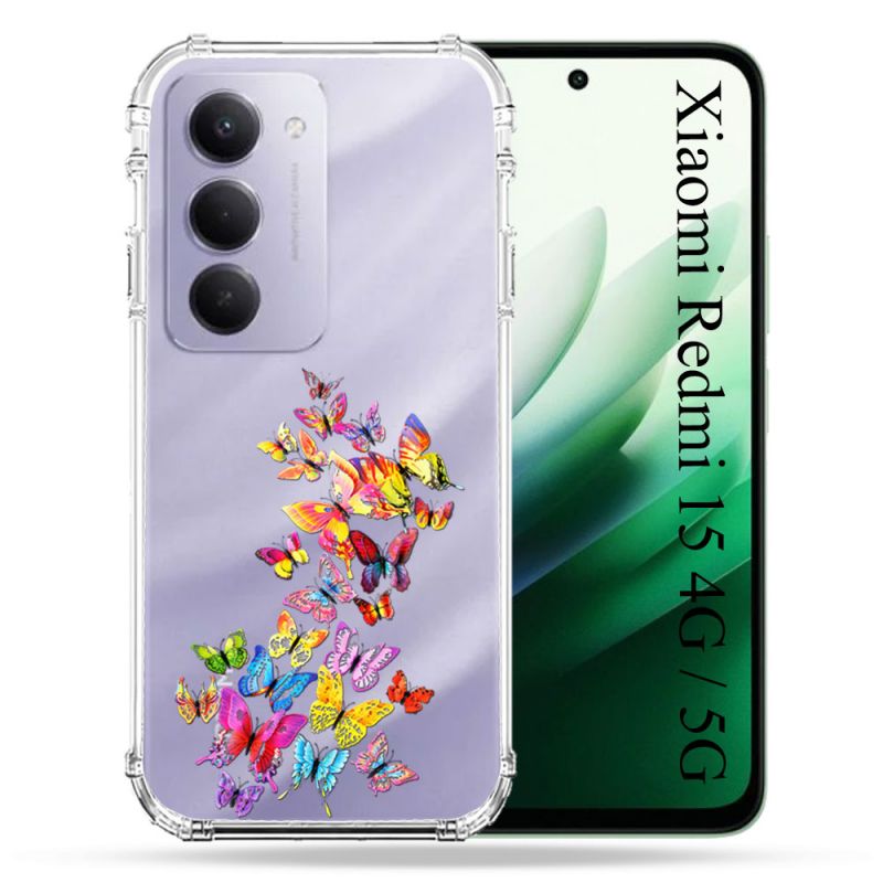 Coque Renforcée Transparente Pour Xiaomi Redmi 15 4G / 5G Papillon Multicolore