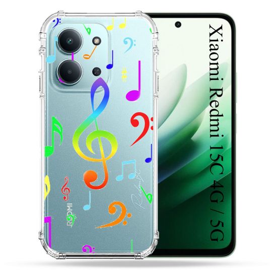 Coque Renforcée Transparente Pour Xiaomi Redmi 15C 4G / 5G Note Musique Colore
