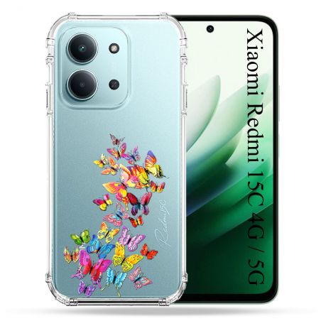Coque Renforcée Transparente Pour Xiaomi Redmi 15C 4G / 5G Papillon Multicolore