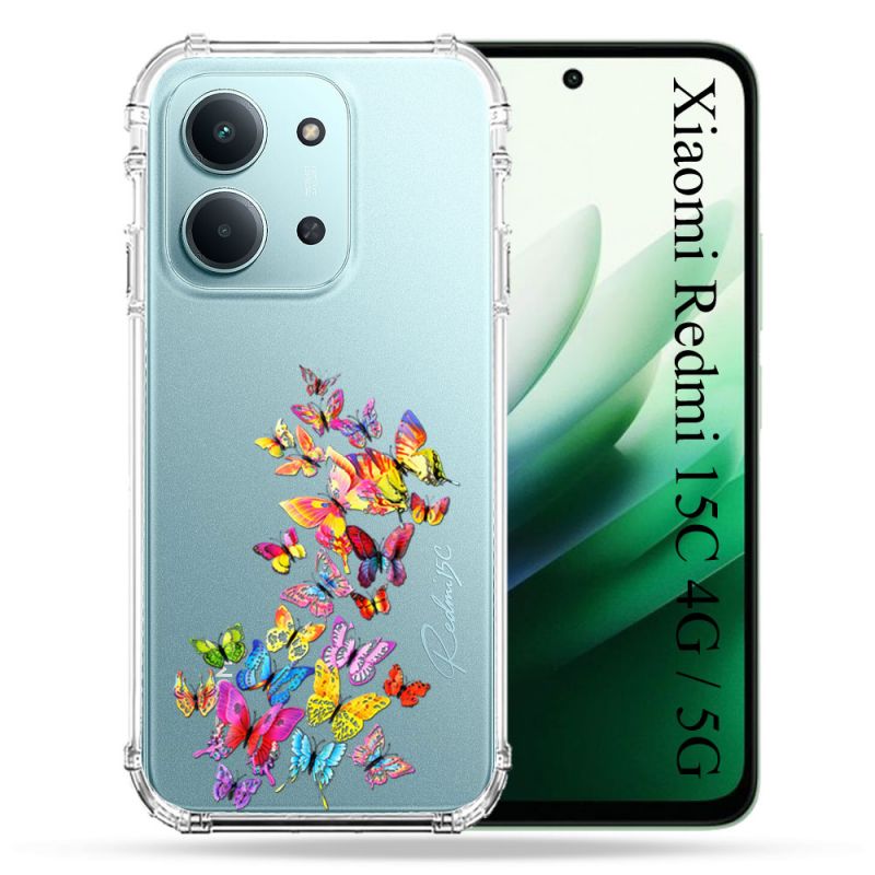 Coque Renforcée Transparente Pour Xiaomi Redmi 15C 4G / 5G Papillon Multicolore
