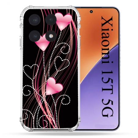 Coque Renforcée Pour Xiaomi 15T Amour Coeur Rose Montant sur Noir