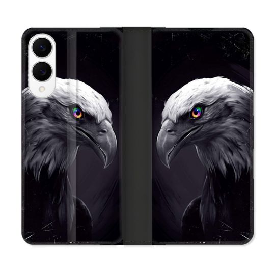 Housse Cuir Portefeuille Pour Samsung Galaxy S25 EDGE Animal Aigle Royal Noir