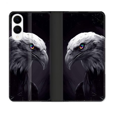 Housse Cuir Portefeuille Pour Samsung Galaxy S25 EDGE Animal Aigle Royal Noir