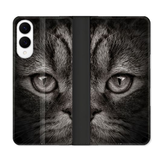 Housse Cuir Portefeuille Pour Samsung Galaxy S25 EDGE Animal Chat Gris