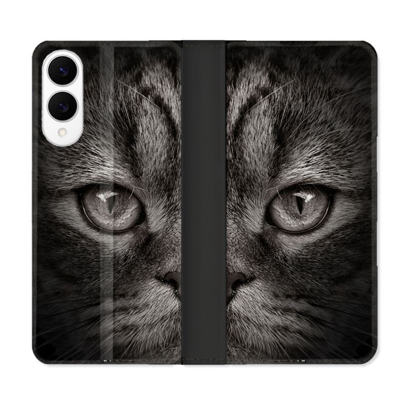 Housse Cuir Portefeuille Pour Samsung Galaxy S25 EDGE Animal Chat Gris