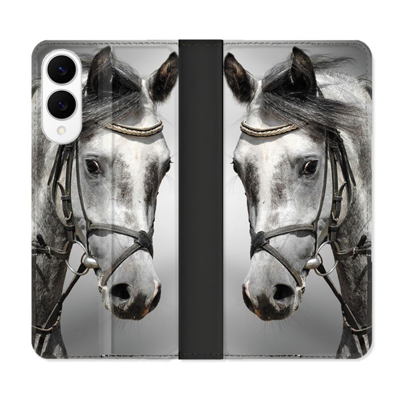 Housse Cuir Portefeuille Pour Samsung Galaxy S25 EDGE Animal Cheval Blanc