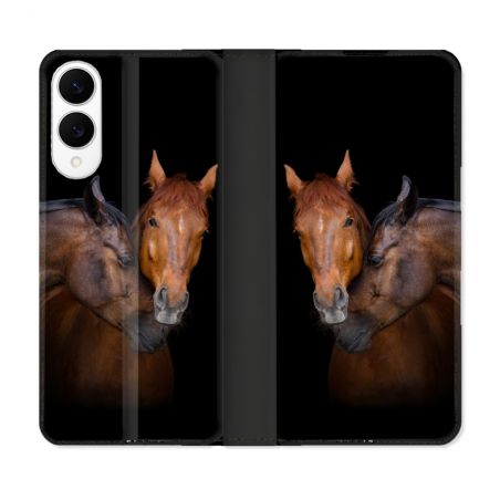 Housse Cuir Portefeuille Pour Samsung Galaxy S25 EDGE Animal Cheval Marron