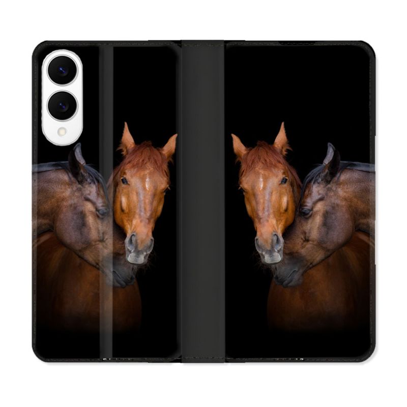 Housse Cuir Portefeuille Pour Samsung Galaxy S25 EDGE Animal Cheval Marron