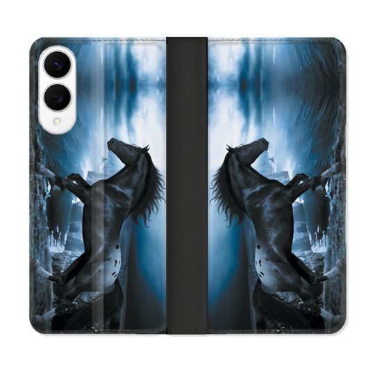 Housse Cuir Portefeuille Pour Samsung Galaxy S25 EDGE Animal Cheval Noir