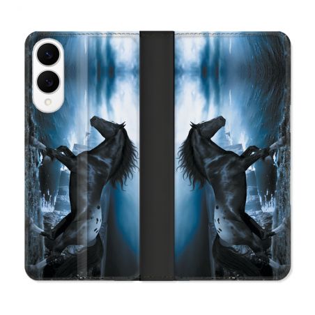 Housse Cuir Portefeuille Pour Samsung Galaxy S25 EDGE Animal Cheval Noir