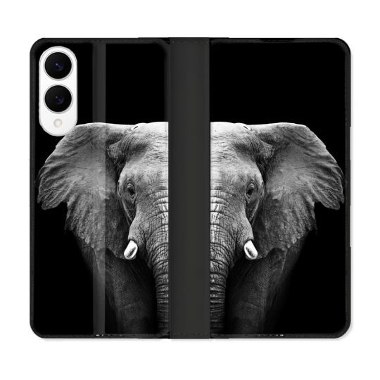 Housse Cuir Portefeuille Pour Samsung Galaxy S25 EDGE Animal Elephant Noir