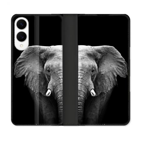 Housse Cuir Portefeuille Pour Samsung Galaxy S25 EDGE Animal Elephant Noir