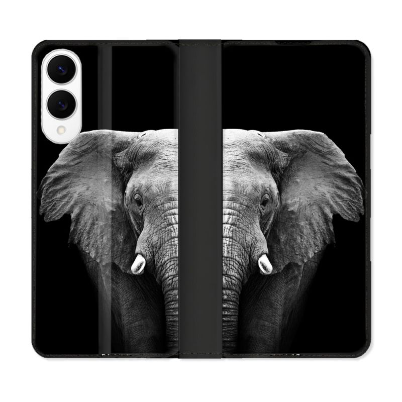 Housse Cuir Portefeuille Pour Samsung Galaxy S25 EDGE Animal Elephant Noir