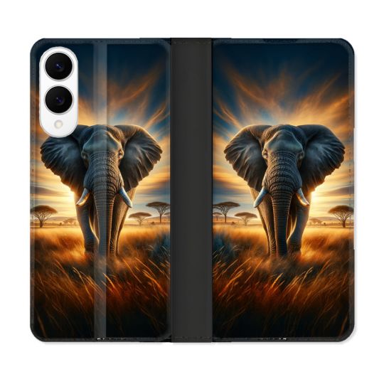 Housse Cuir Portefeuille Pour Samsung Galaxy S25 EDGE Animal Elephant Savane