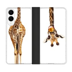 Housse Cuir Portefeuille Pour Samsung Galaxy S25 EDGE Animal Girafe Blanche