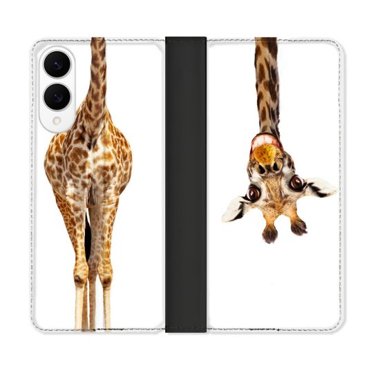 Housse Cuir Portefeuille Pour Samsung Galaxy S25 EDGE Animal Girafe Blanche