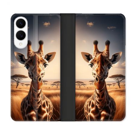 Housse Cuir Portefeuille Pour Samsung Galaxy S25 EDGE Animal Girafe Savane