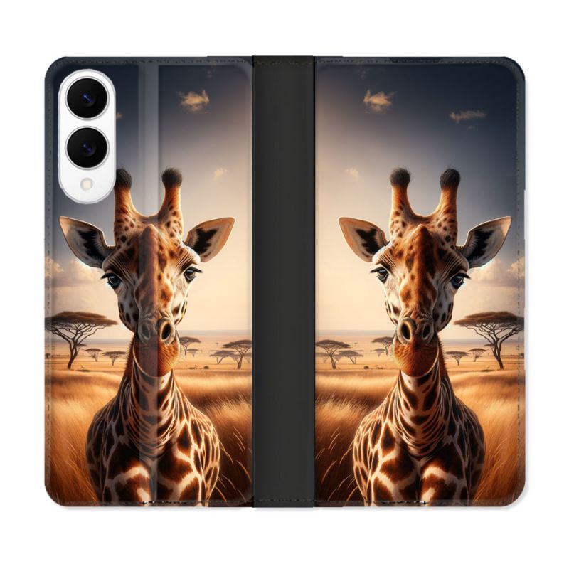 Housse Cuir Portefeuille Pour Samsung Galaxy S25 EDGE Animal Girafe Savane