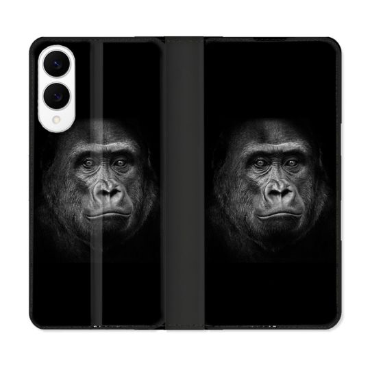 Housse Cuir Portefeuille Pour Samsung Galaxy S25 EDGE Animal Gorille Noir