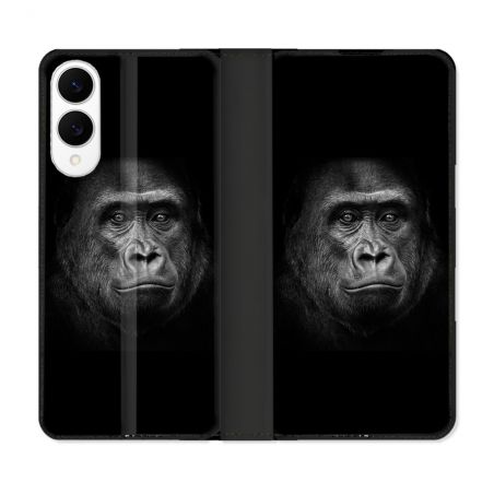 Housse Cuir Portefeuille Pour Samsung Galaxy S25 EDGE Animal Gorille Noir